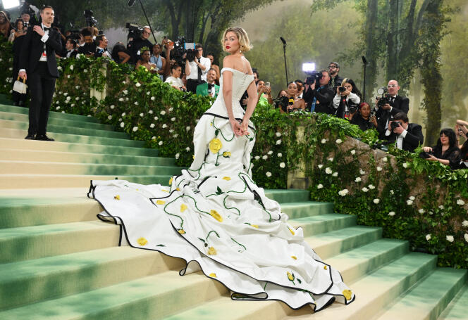 US model Gigi Hadid arrives for the 2024 Met Gala at the Metropolitan Museum of Art on May 6, 2024, in New York. The Gala raises money for the Metropolitan Museum of Art's Costume Institute. The Gala's 2024 theme is Sleeping Beauties: Reawakening Fashion. (Photo by Angela WEISS / AFP)