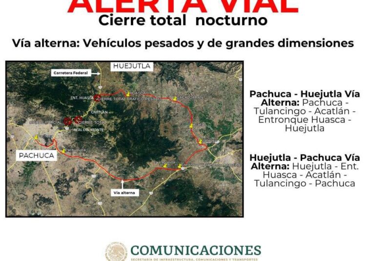 Cierres Nocturnos en Carretera Pachuca-Huejutla