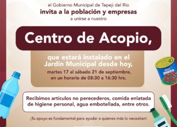 Gobierno Municipal de Tepeji, invita a sumarse al centro de acopio para apoyar a familias afectadas por las lluvias