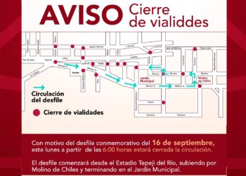 Cierre parcial de vialidades en Tepeji del Río por conmemoración del 16 de septiembre