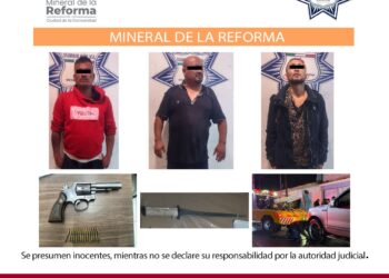Detienen a tres hombres por robo con violencia en Pachuca; fueron capturados en Mineral de la Reforma