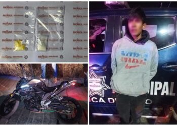 Motocicleta robada recuperada y menor detenido con presuntas sustancias ilícitas en Pachuca
