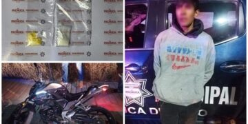 Motocicleta robada recuperada y menor detenido con presuntas sustancias ilícitas en Pachuca