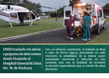 IMSS Hidalgo salva la vida de recién nacida con traslado aéreo de emergencia