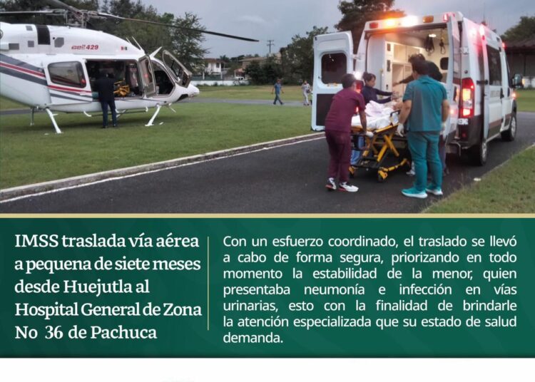 IMSS Hidalgo salva la vida de recién nacida con traslado aéreo de emergencia