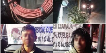Captan robo de cableado en Pachuca; C4 permite detención de dos implicados
