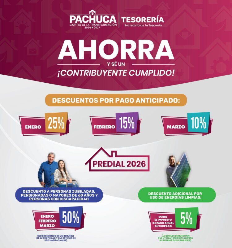 Pachuca invita a aprovechar los descuentos del predial 2026