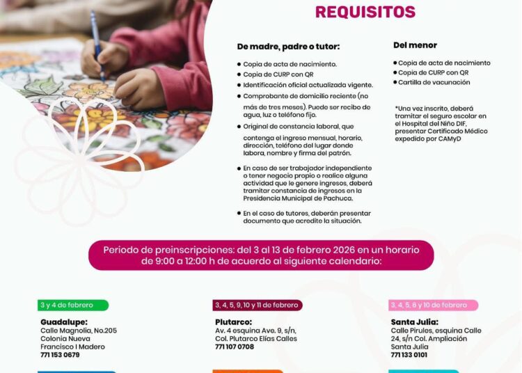 DIF Pachuca inicia proceso de preinscripción en CAIC’s