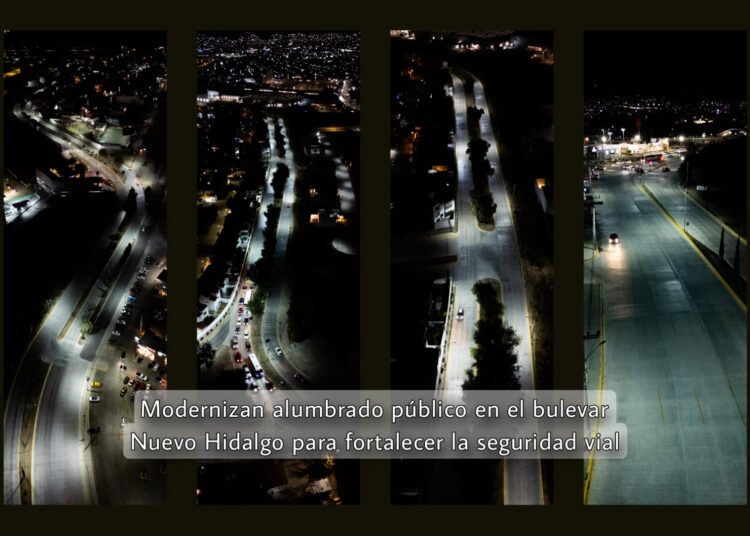 Modernizan alumbrado público en el bulevar Nuevo Hidalgo para fortalecer la seguridad vial
