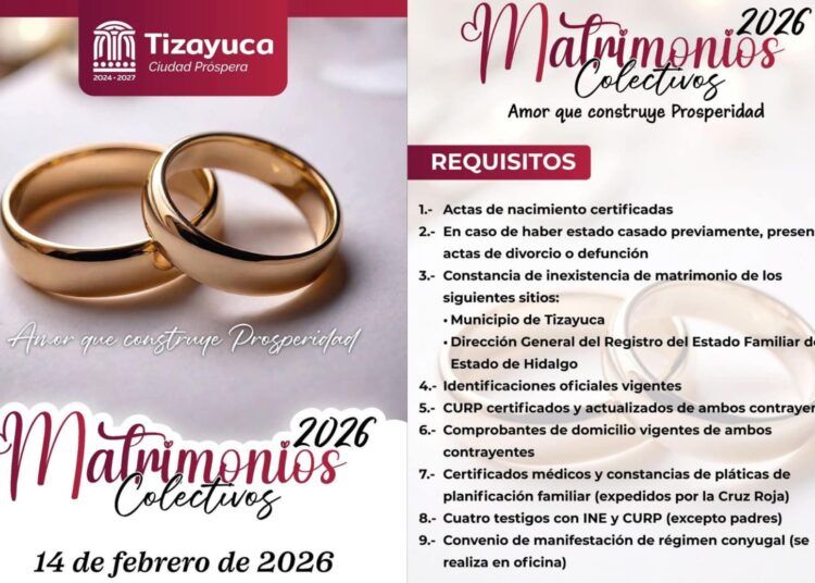 Tizayuca convoca a Matrimonios Colectivos 2026 bajo el lema “Amor que construye prosperidad”